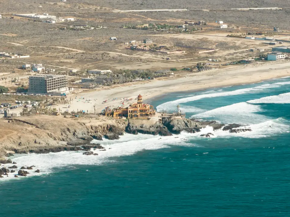an aerial view of a beach and ocean — Todos Santos